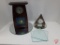 Schlabaugh and Sons table clock with Motawi tile, 10inH, Raku triangle table clock,