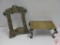 Brass decorative stand 3.5in, and ornate brass frame 10in, 2 pieces