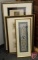 Framed and matted oriental artwork 40inx23in, framed and matted painted trilogy 21inx31in, and