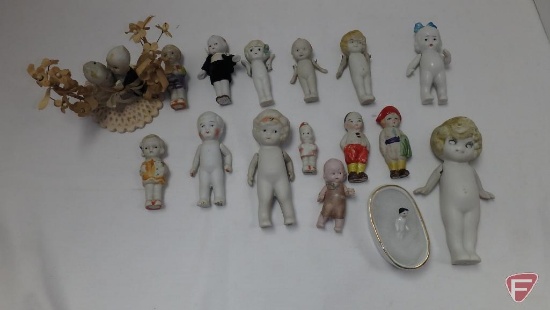 Antique bisque figurines and porcelain figurines with moveable arms,
