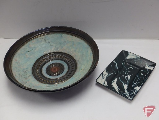 Decorative ceramic bowl, bottom marked "Richella 1996" and ceramic tray/wall art marked "Cromell"