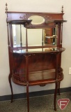 Victorian display cabinet, 55inHx31.5inWx 14inD, mirror back and cut mirror shelf covers