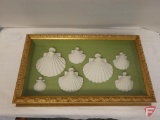 Shadow box with collection of shell angels, 11inx19in