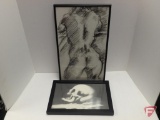 Framed charcoal St Johns life drawing and framed black/white print.