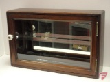 Wood display box with glass door, mirrored back and bottom, and glass shelf, 10.5inX16.5inx4in