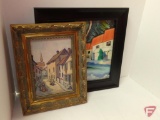 Framed ceramic tile 16in square and framed art by Frederic William Bock 13.5inx10.5in. 2 pieces