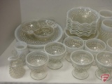 Opalescent hobnail glass items, plates, bowls, candy dishes, dessert cups, glasses.