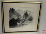 Framed and matted Sumi ink painting on silk 22inHx24inW and