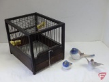 (3) B&G porcelain birds and vintage bird cage. 4 pieces