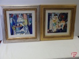 Framed and matted tiles, 13.5in square. Both