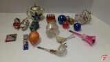 Vintage Christmas ornaments, bird clip-on, mirrored, and others