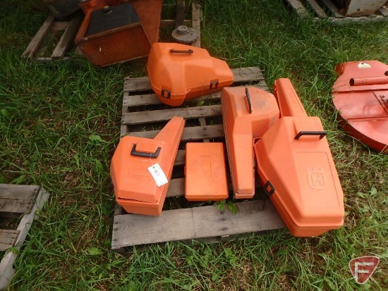 (4) Stihl poly chainsaw cases and (1) tool case