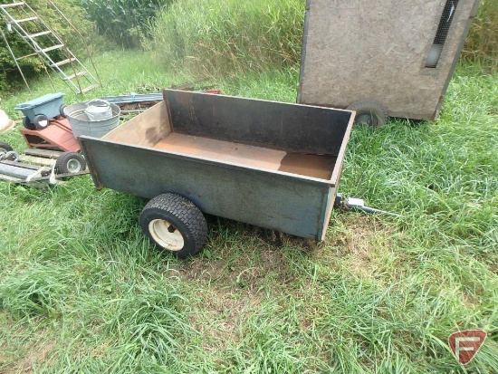 Steel lawn utility cart on single axle, 34"Wx59"L, tilt box