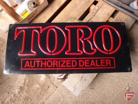 Toro single sided lighted plastic authorized dealer advertising sign and (2) other signs