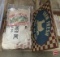 Aprons, cake flour bag, and wood egg sign 11inHx17inW. Contents of box plus sign
