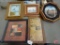 (4) framed and matted pictures, framed collector plate, and Benson's Watches advertising plaque