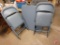 Blue 32in square folding table with (4) matching chairs, (4) brown upholstered folding chairs, and