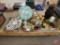 Collector plates, globe, metal wall hangings, and artificial fruit