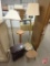 Plant stand, (2) floor lamps, (2) foot stools, and magazine rack