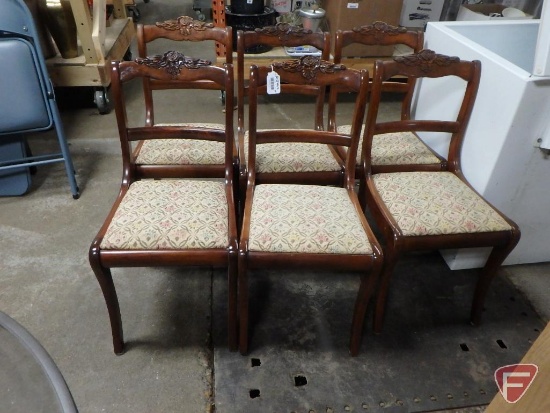 (6) matching wood chairs with upholstered seats