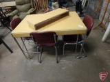 Vintage wood table with metal legs 32inX48in with one 11in leaf, and