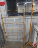 Wood folding drying rack and wood coat rack. 2 pieces