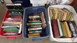 Hardcover books, coffee table, novels, self-help, sports, some vintage. Contents of 3 totes.