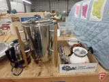 Mid-County Co-Op Cologne Waconia Watertown crock bowl, Regal coffee percolator, other percolator,