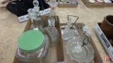 Glass canister, decanters, and glass serving holder