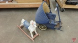 Wicker toddler sled and toddlers rocking horse- as is
