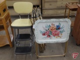 Ames Maid stool and (6) metal trays