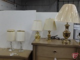 (2) matching glass lamps and (3) metal base lamps