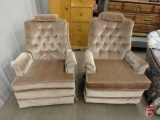 (2) matching upholstered swivel recliner arm chairs