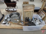 Knife block, washboards, kettle, rullers, metal canisters, and pot