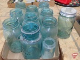 Blue glass quart-size canning jars