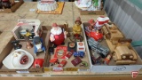 Firefighter items, replica trucks, figurines, awards, pins, bank, replica riding mower bank,