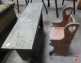 Wood chair with upholstered seat, wood stool with vinyl seat, wood bench, wood child seat,