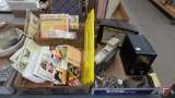 Vintage items, Brownie Junior camera, Polaroid Land Camera, electric clock, metal pictures,