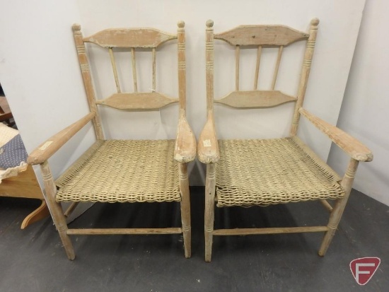 (2) wood child's chairs with woven rattan seats. Both