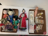 Vintage dolls, some Asian, porcelain, plastic and fabric, Silvestri porcelain doll in box,