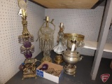 Vintage ornate table lamps, metal/purple and clear glass are 27inH. 4 lamps