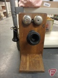 Vintage wood wall phone, 18inH