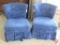 (2) blue velour upholstered chairs. Both