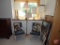 2 wood frame chairs, vinyl seats, lamps, multiple pictures