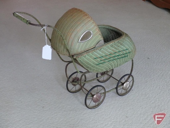 JC Penney's vintage Mary Lu Doll Cart and open-mouth doll with sleeping eyes and doll clothing.