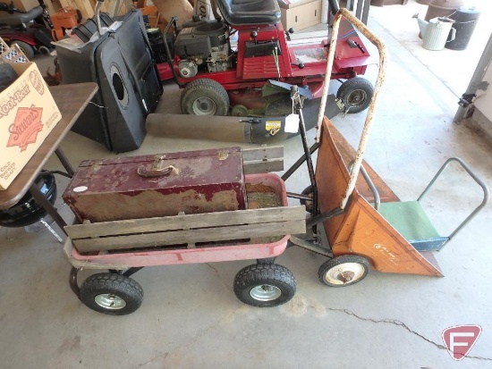Radio garden cart, childs wagon, vintage suitcase, kneeling pad,