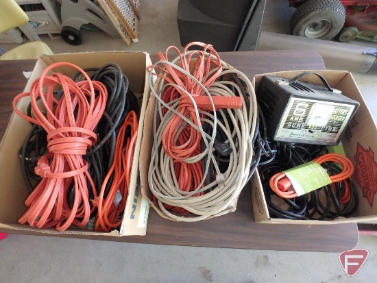 Battery charger, extension cords, 3 boxes