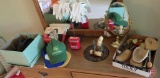 Brass vanity mirror, shoe stretchers, men's Stetson wool hat size 7, Chic Clipper Set,