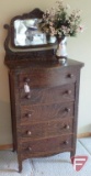 Vintage wood dresser/storage cabinet with positional mirror, 5 drawers, on wheels,