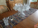 Pedestal punch bowl set with 34 glasses, not all matching, candle holders, vase, candy dish,